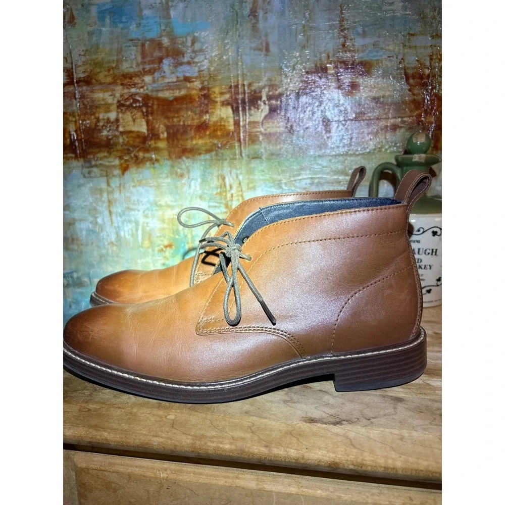 Cole Haan Mens‎ Tan Leather Chukka Boots Ankle Dress Boots Burnished Toe